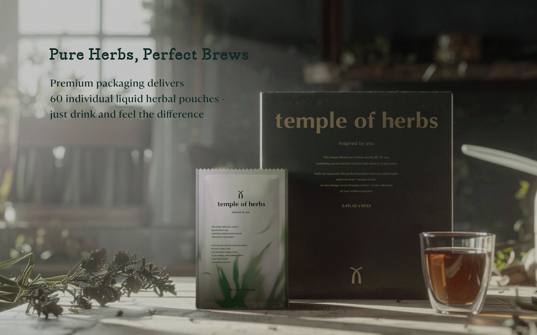 Temple of Herbs — your personalized formula, delivered as 60 liquid herb pouches